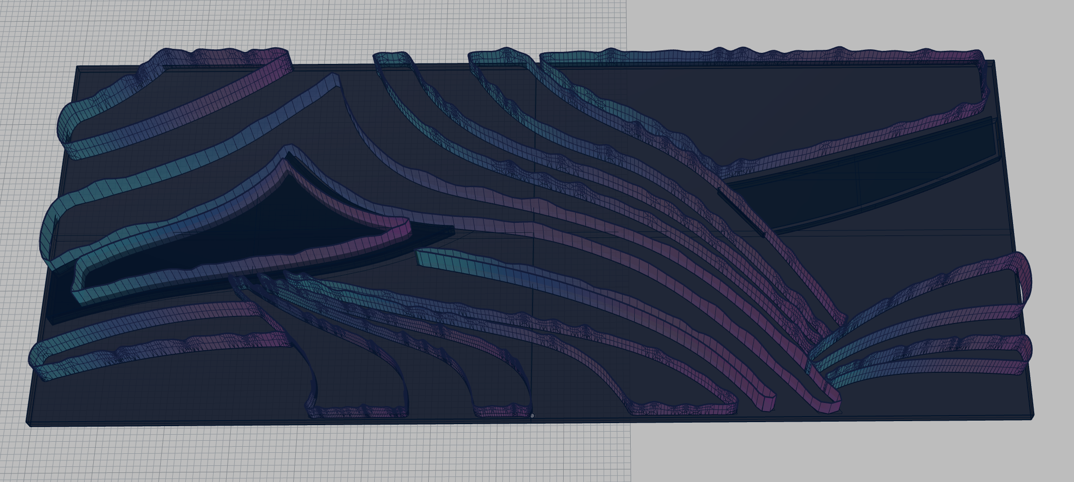 3D rendered ECG surface texture tile in dark blue and purple, showing the waveform geometry