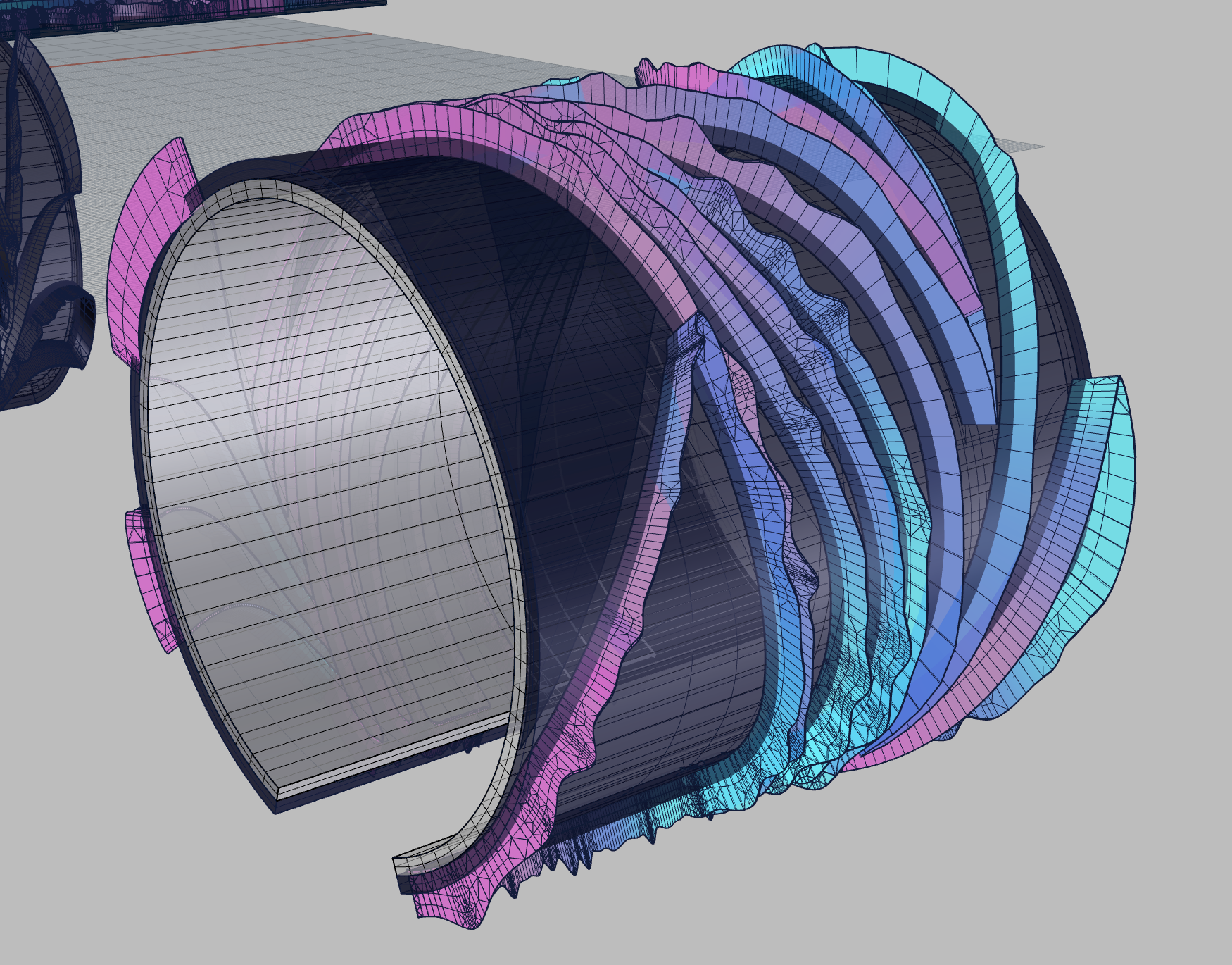 Rhino 3D parametric bracelet model showing the ECG-derived surface texture in pink and cyan