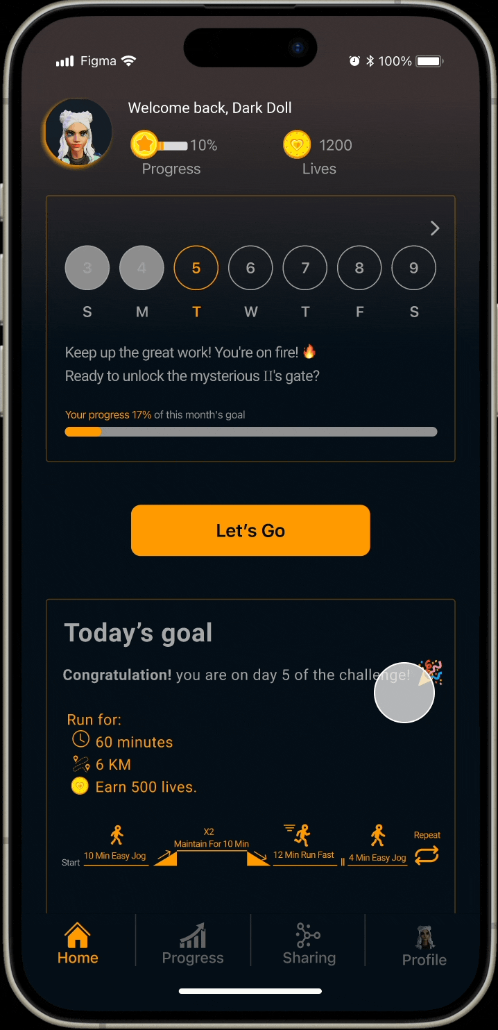 Animated walkthrough of starting the day's challenge