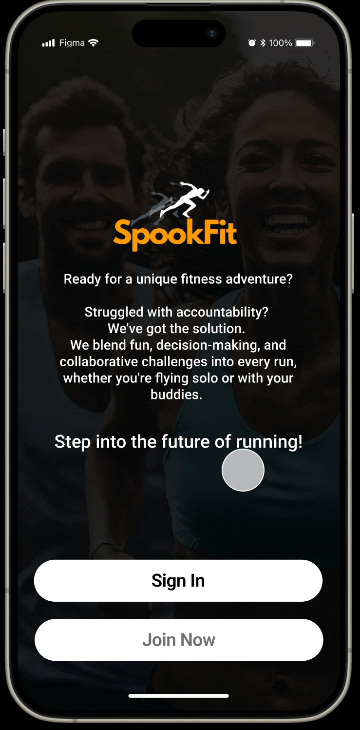 Animated walkthrough of the SpookFit sign-in and welcome screen
